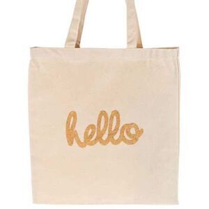 HELLO natural and gold canvas tote